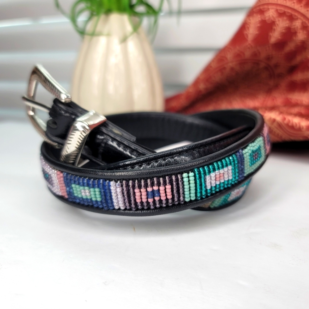 Brighton Black Beaded Belt with Silver Buckle